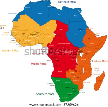 africa map with capitals. Africa is the second largest