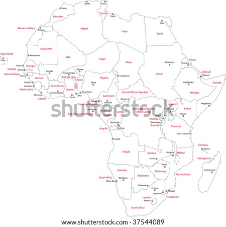 stock photo : Africa map with countries and capital cities