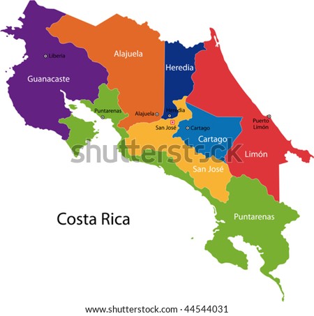 map of costa rica with cities. stock vector : Map of the