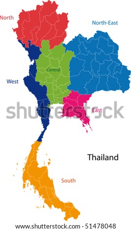 Map Of Kingdom Of Thailand With The Provinces Colored In Bright ... Map Of Kingdom Of Thailand With The Provinces Colored In Bright ...