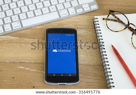 CHIANGMAI, THAILAND -September 14, 2015: OneDrive gives you free online storage for all your personal files user can get to them from Android device, computer and any other devices.