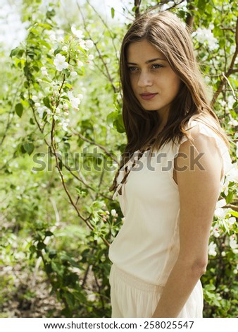 Country woman in spring summer day