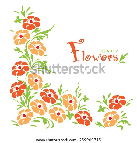 Flowers yellow on white background. orange flowers. Vintage. Art design. Card