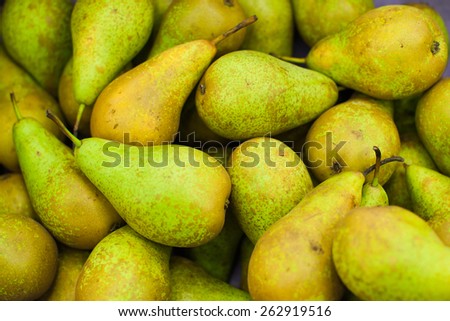 Fresh pears. Juicy pear. Fruits on market