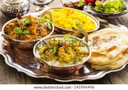 Indian Curries With Rice And Bread