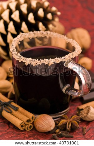 Hot wine Punch with Christmas Decoration