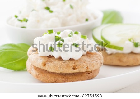 Cottage Cheese with Cucumber on Cracker