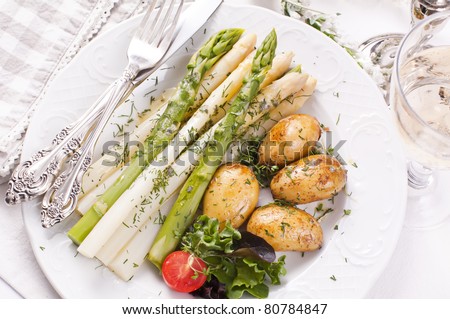 Asparagus with jacket potato