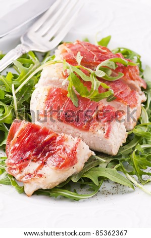 Prosciutto Chicken steak with rocket salad