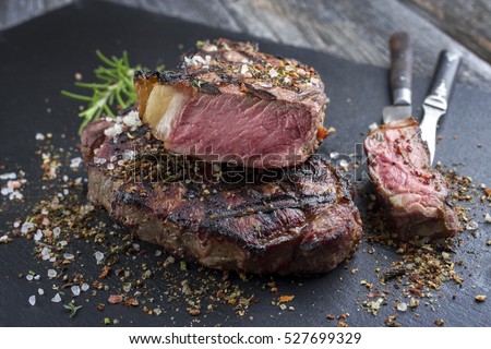 Barbecue Rib Eye Steak on Slate Slab