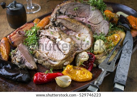 Leg of Lamb with Vegetable and Fruits