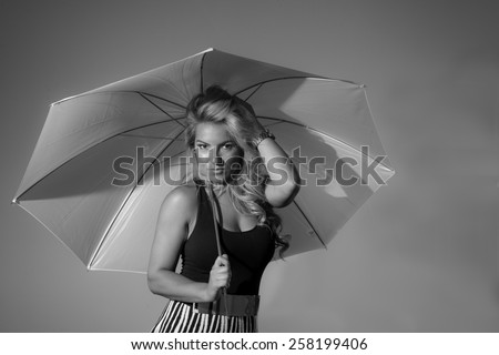 Latina With Umbrella Black and White
