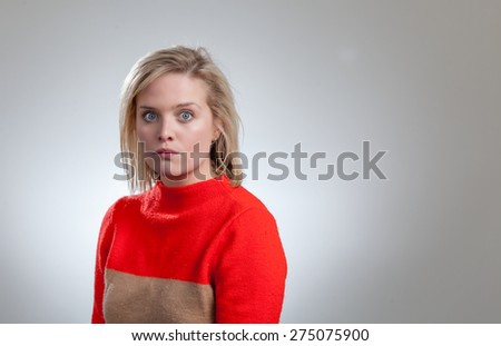Young Pretty Blonde Orange Sweater Silly Face