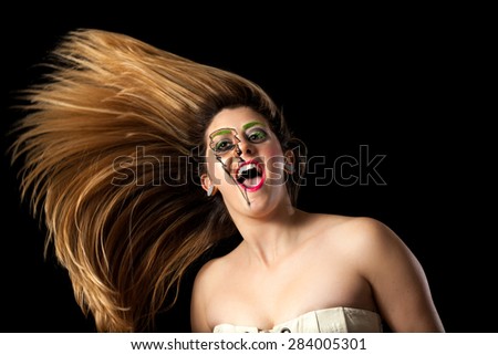 Girl In Lighting Makeup Crazy Hair