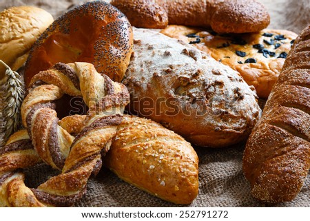 Assortment of baked goods on burlap