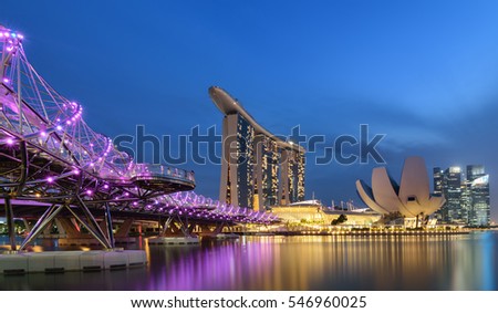 Singapore skyline, Singapore Marina bay at dusk, Singapore in blue hour