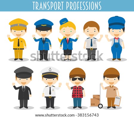 Vector Set of Transport Professions in cartoon style