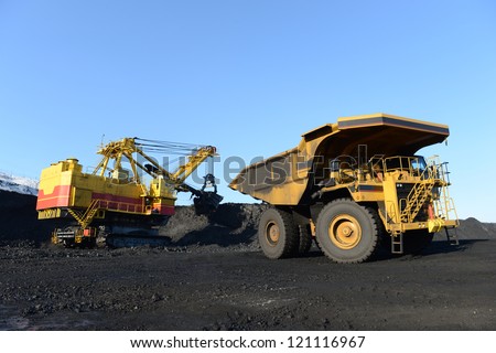 the kovshovy excavator, the dump heavy-load truck, the truck