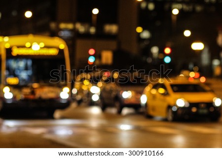 Bright Shining Blurred City, Building, Street & Taxi Lights At Night Time In The City Of Chicago, Illinois