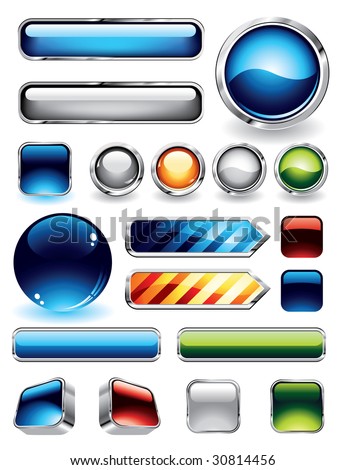 stock vector : Large collections of glossy and metallic buttons for websites 