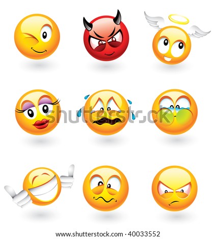 Set of nine smilies with different expressions - visit my portfolio to find more from this series