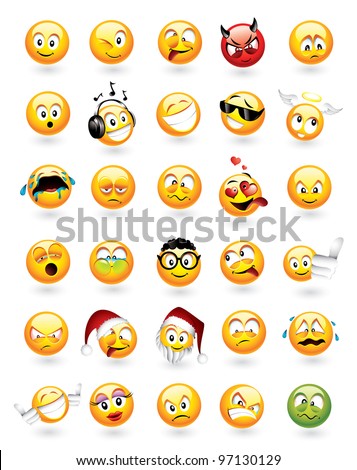 Large vector set of 30 emoticons with various facial expressions Large vector set of 30 emoticons with various facial expressions