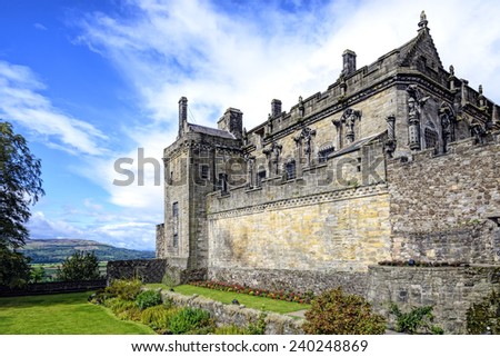Queen Anne garden and Royal Palace at Stirling castle, Scotland. Located in Stirling, is one of the largest and most important castles, both historically and architecturally, in Scotland.