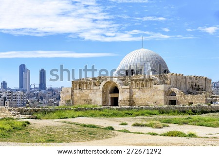View of old Umayyad Palace, one of the well-preserved buildings at Jabal al-Qal\'a, the old roman citadel hill of Jordan\'s capital Amman. Part of the palace was built over pre-existing Roman structures