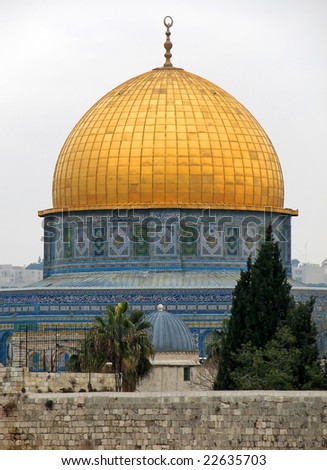 The Dome of the Rock Mosque in Jerusalem - The Dome of the Rock is a shrine located on the Temple Mount in the Old City of Jerusalem.