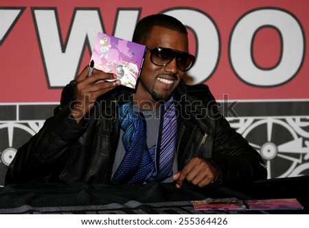 Kanye West attends the in-store signing of his new release \'Graduation\' held at the Virgin Megastore Hollywood & Highland in Hollywood, California, United States on September 13, 2007.