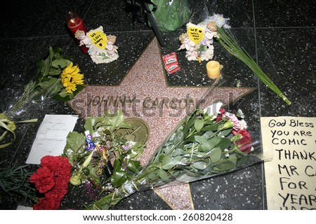 01/23/2005 - Hollywood - Johnny Carson\'s star on the Hollywood Walk of Fame in Hollywood. Carson died January 23, 2005, at age 79 of emphysema at his home in Malibu, California.