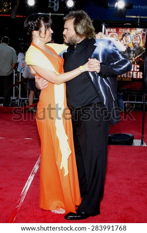 Jack Black and Tanya Haden at the Los Angeles premiere of \'Tropic Thunder\' held at the Mann Village Theater in Westwood on August 11, 2008.