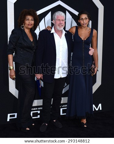 Opal Stone, Ron Perlman and Blake Perlman at the Los Angeles premiere of \'Pacific Rim\' held at the Dolby Theatre in Hollywood on July 9, 2013 in Los Angeles, California.