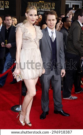 Leslie Bibb and Sam Rockwell at the Los Angeles premiere of 'Iron Man 2' held at the El Capitan Theatre in Hollywood on April 26, 2010.