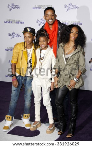 February 8, 2011. Will Smith, Jada Pinkett Smith, Jaden Smith and Willow Smith at the Los Angeles premiere of \