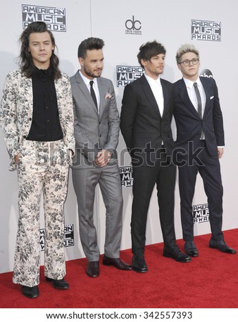 Liam Payne, Louis Tomlinson, Niall Horan and Harry Styles of One Direction at the 2015 American Music Awards held at the Microsoft Theater in Los Angeles, USA on November 22, 2015.