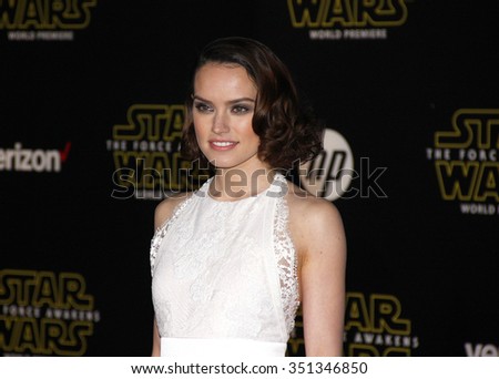 Daisy Ridley at the World premiere of \'Star Wars: The Force Awakens\' held at the TCL Chinese Theatre in Hollywood, USA on December 14, 2015.