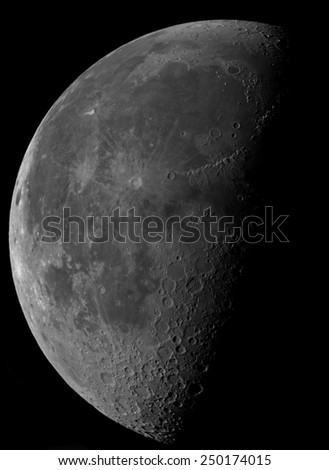 Third quarter moon. High resolution telescope image.