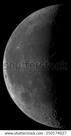 Third quarter moon. High resolution telescope image.
