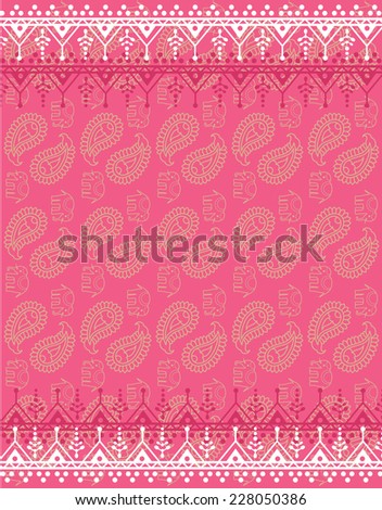 Pink oriental traditional henna paisley and elephant design background wallpaper