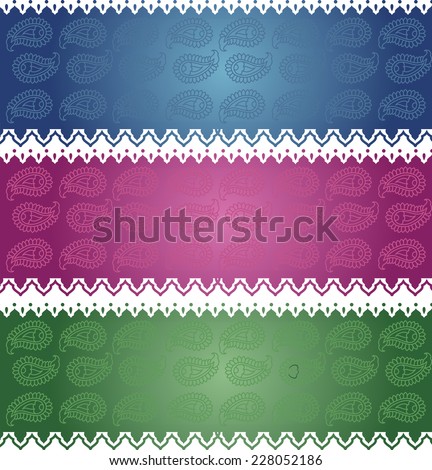 Colorful horizontal banners with oriental paisley design