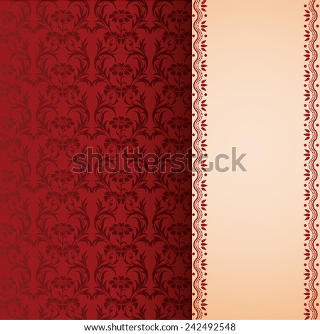 Vintage red floral pattern wallpaper with henna vertical banner and space for text