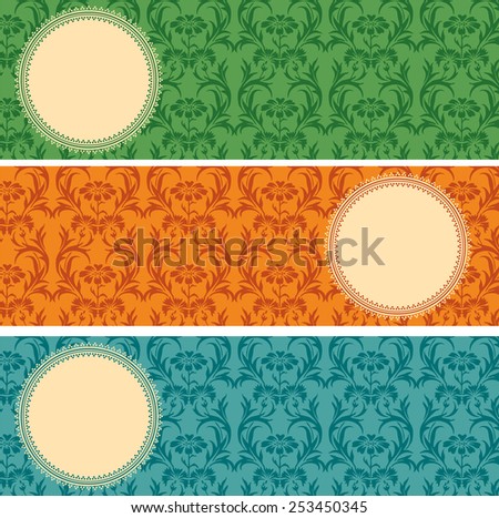 Vintage colorful oriental floral pattern wallpaper horizontal banners with space for text