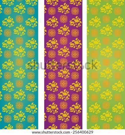 Set of vintage colorful classical oriental floral pattern vertical banners