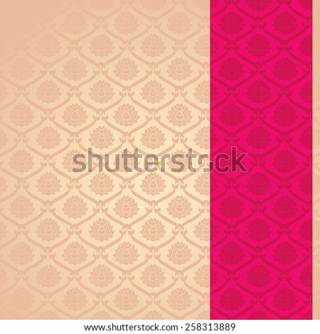 Traditional vintage pink and cream Asian lotus pattern background with vertical banner and space for text