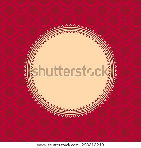 Traditional vintage red Asian lotus pattern background with round banner for text