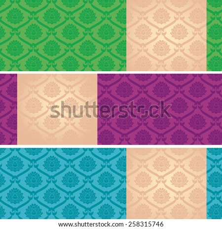 Set of colorful Asian traditional lotus pattern horizontal banners with space for text
