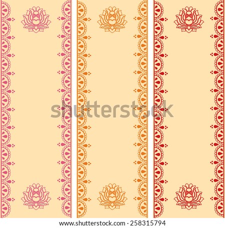 Set of colorful traditional henna vertical banners with lotus flowers and space for text