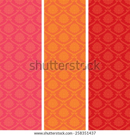 Set of colorful vintage Asian lotus pattern vertical banners