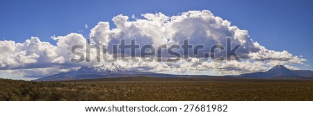 Ruapehu, an active stratovolcano at the southern end of the Taupo Volcanic Zone in New Zealand. View is from east.